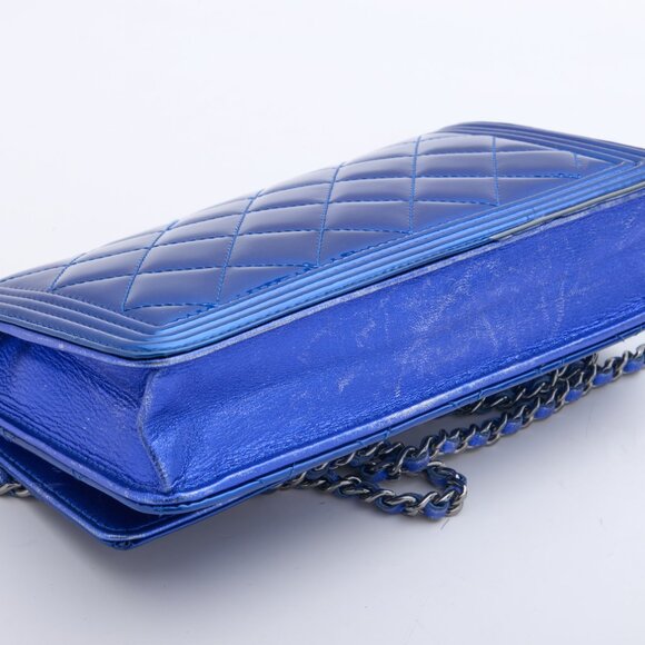 Chanel Bright Blue Boy Patent Leather Wallet On Chain - Picture 5 of 15